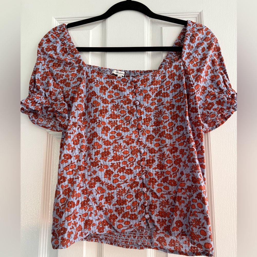 Madewell Red and Blue Floral Blouse